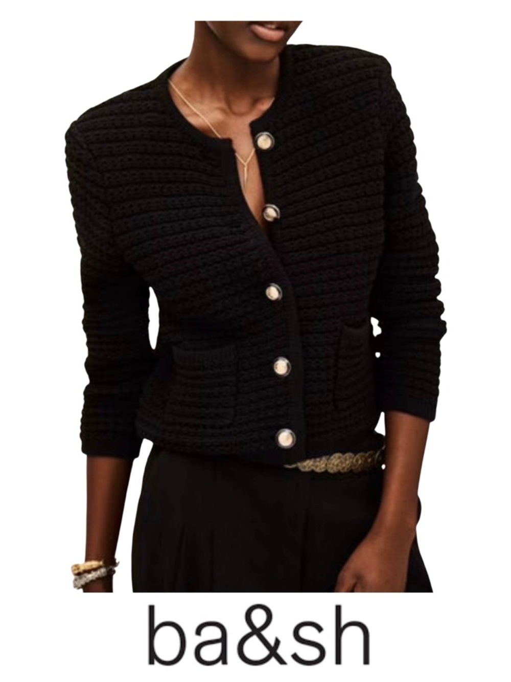 BA&SH - Black Gaspard Knit Cardigan with Gold Buttons. Size M